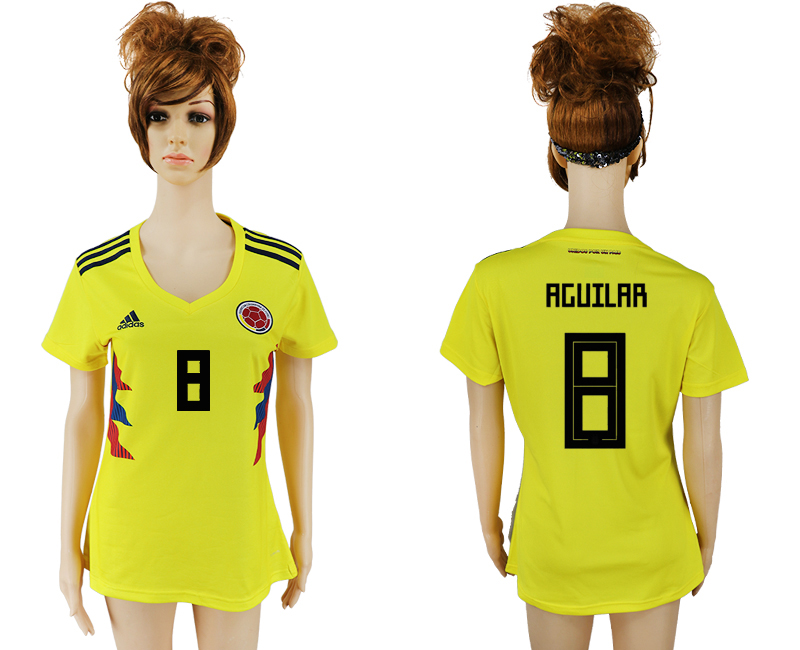 Maillot de femmes par cher Columbia #8 AGUILAR YELLO 2018 FIFA W